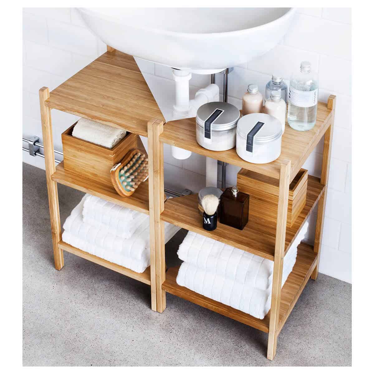 Storage Ideas for Small Bathroom: Under Sink Shelves with Pipe Cut