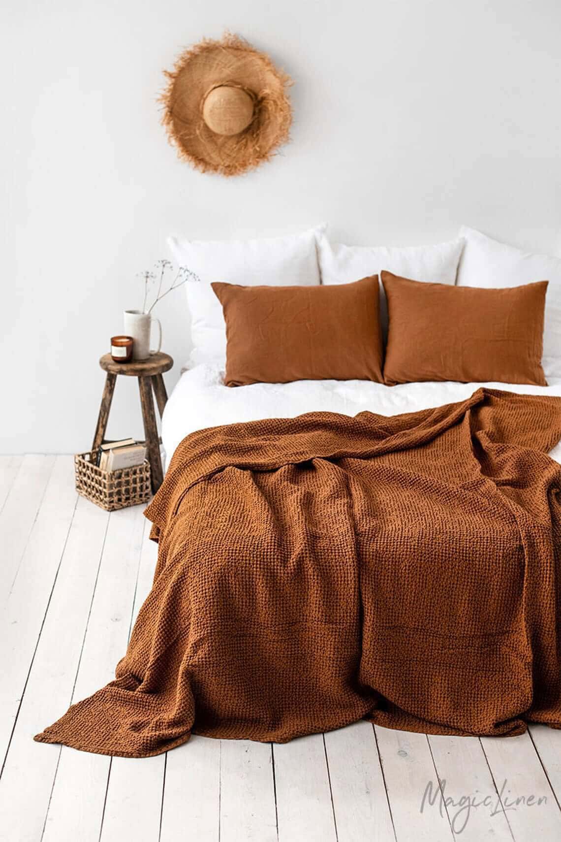 Cinnamon Waffle Linen Throw Blanket