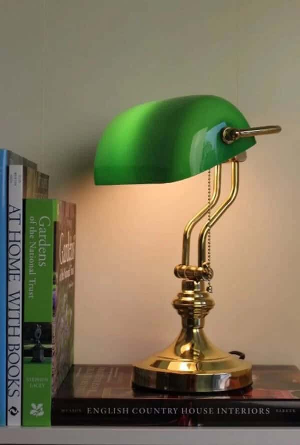 Old Fashioned Green and Brass Banker’s Light