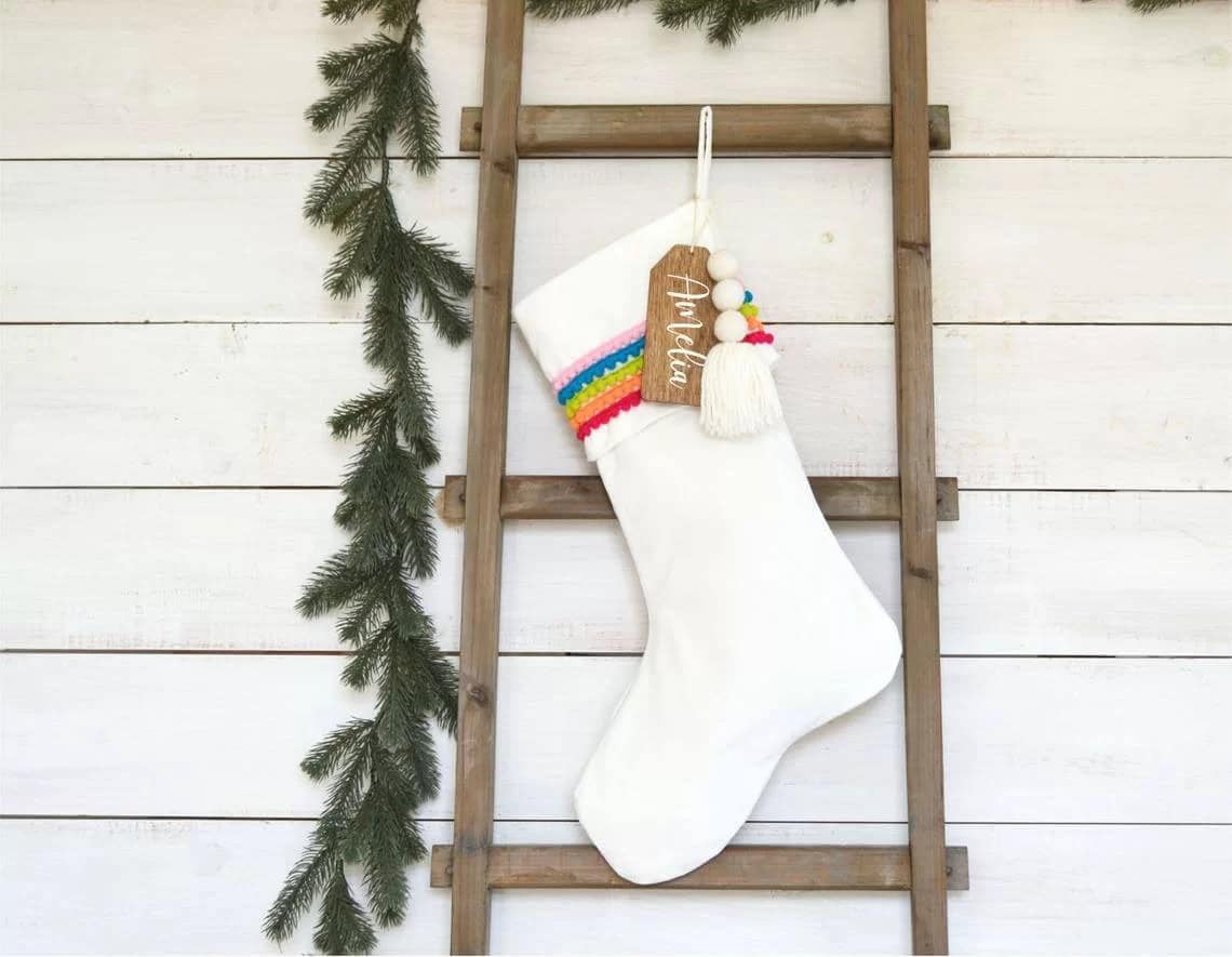 Rainbow Pom-Pom Stocking with Choice of 44 Embellishments