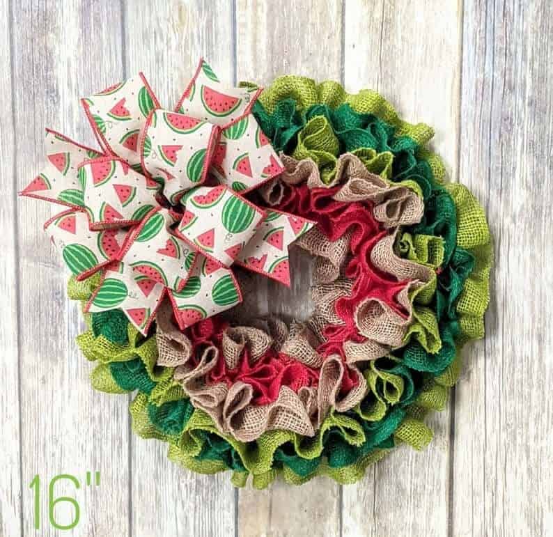 Watermelon Theme Burlap Colored Wreath