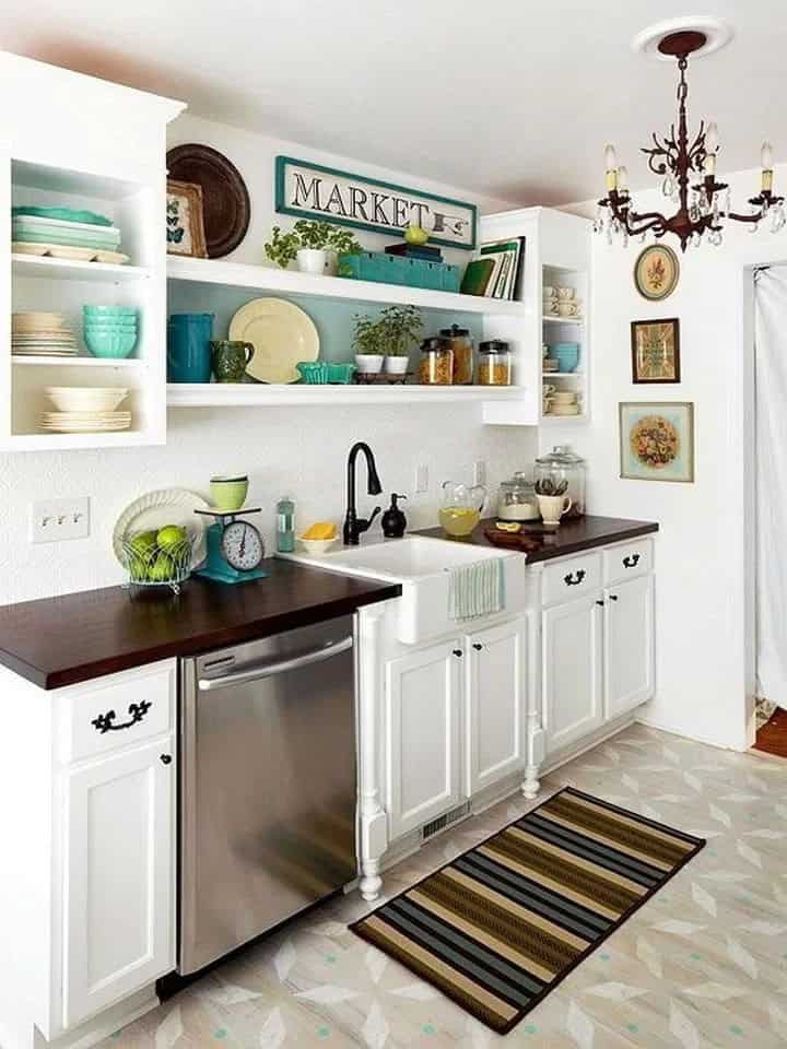 Classic Tiny Kitchen With A Touch Of Modern and Open Shelving