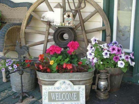 Rustic Farmhouse Galvanized Tub Planter