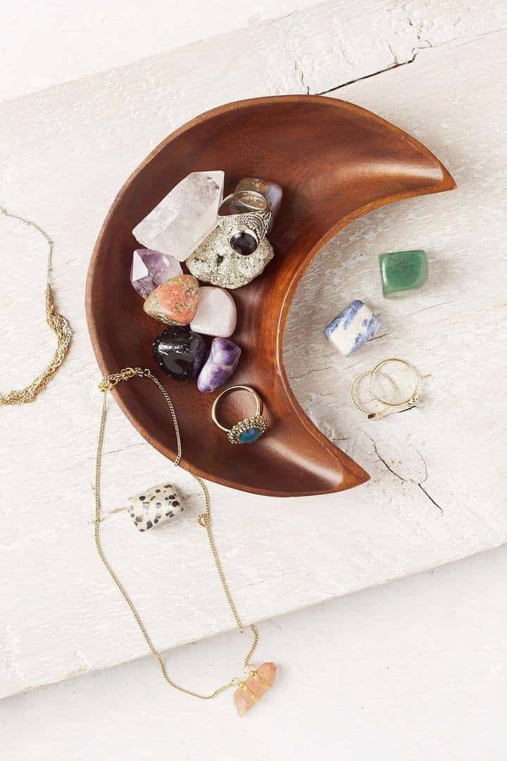 Colored Stones with Jewelry in Moon Bowl