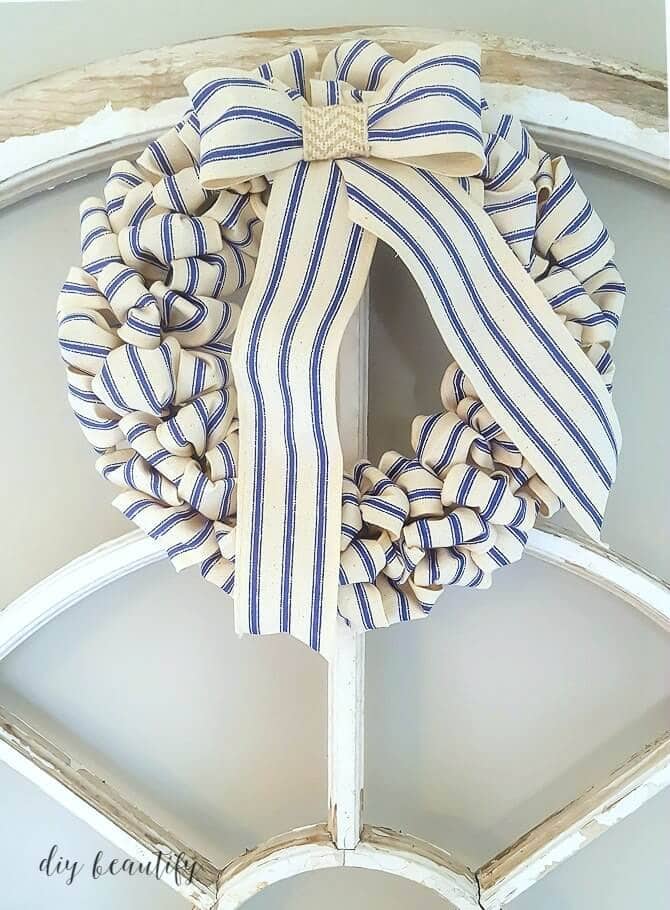 Blue and White Striped Fabric Wreath