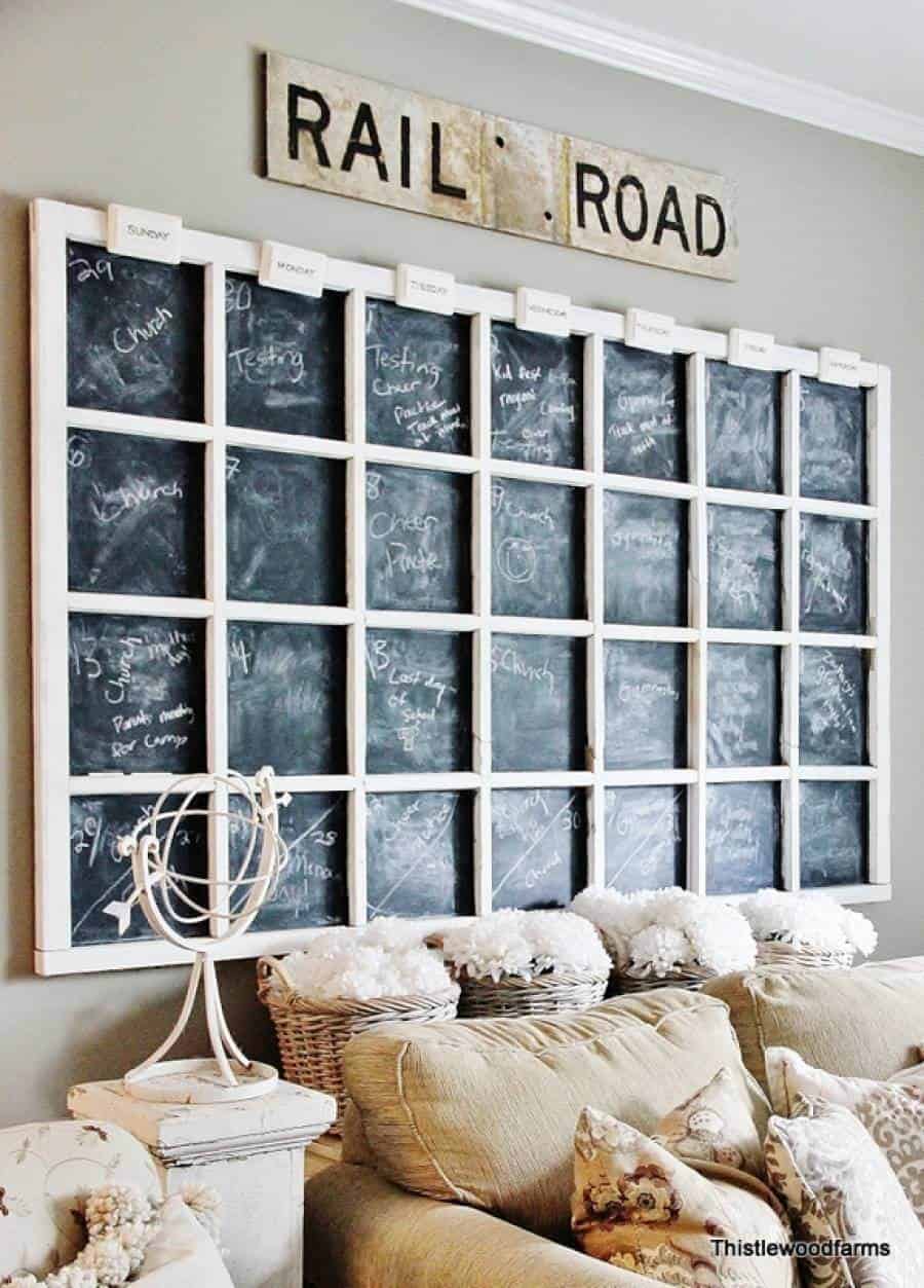 Chalkboard Family Schedule Grid on the Wall