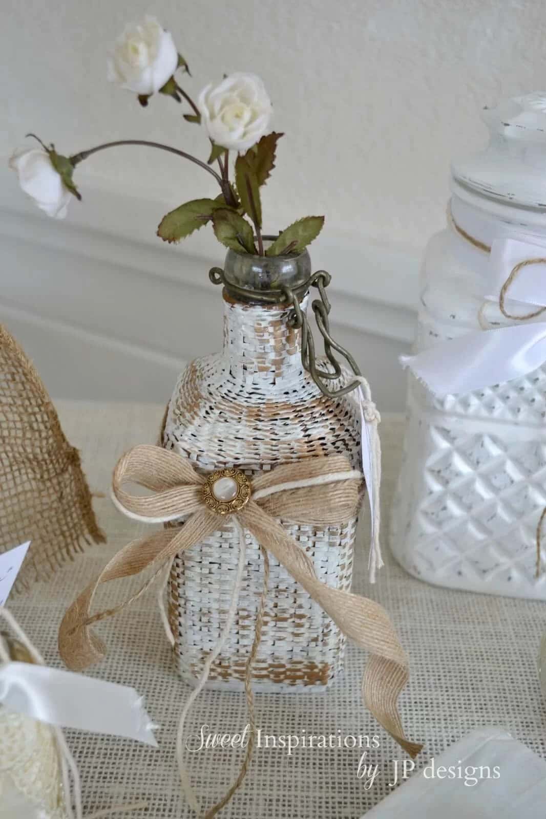 Wicker Covered Glass Bottle Vase