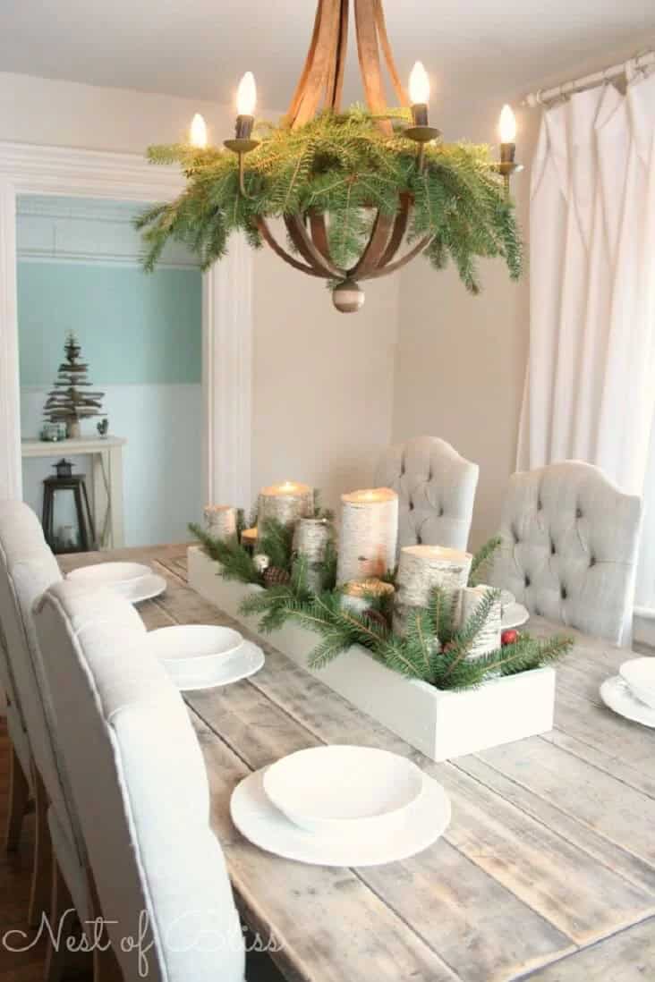 Birch Log and Pine Branch Centerpiece