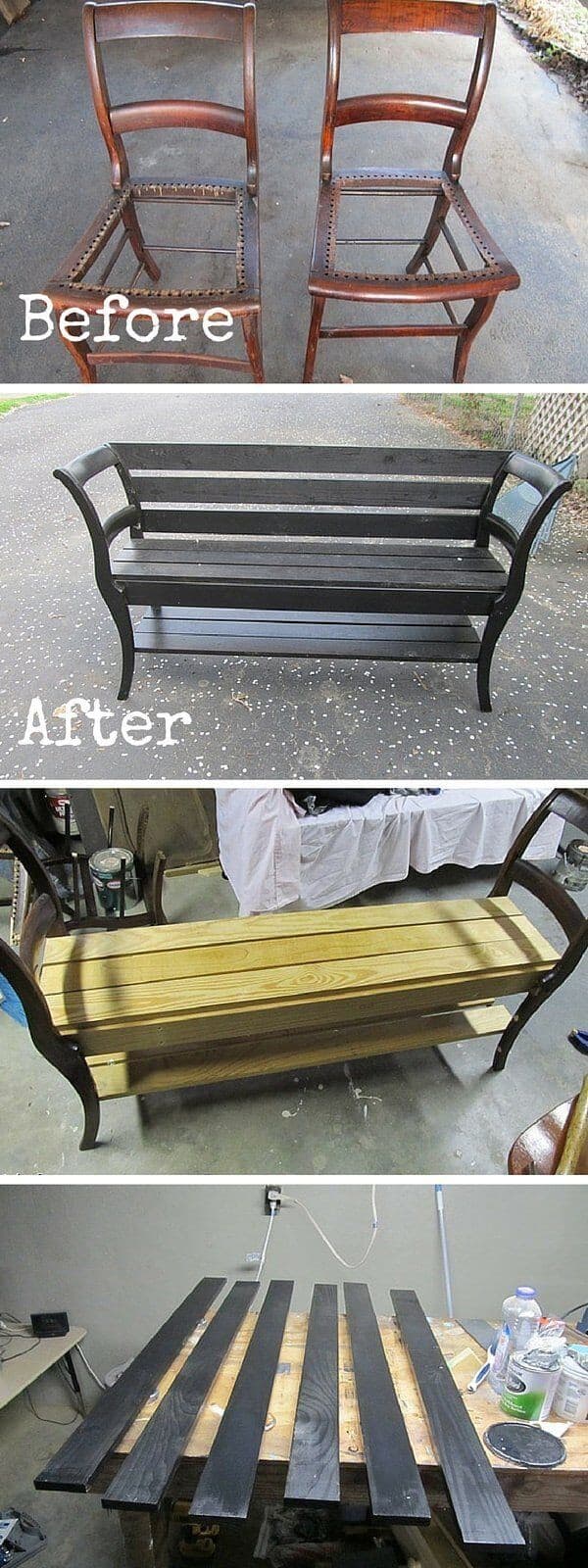 A Bench Created Using Repurposed Old Chairs