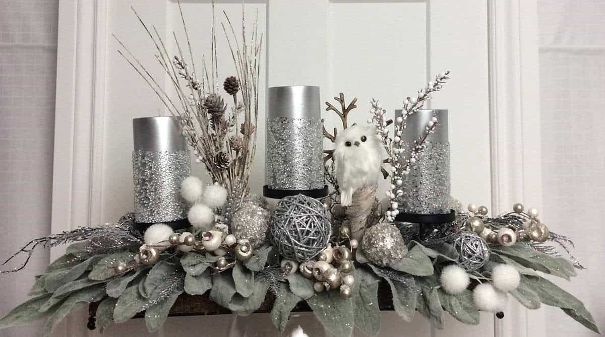 Silver Woodland Candles on Poinsettia Leaves