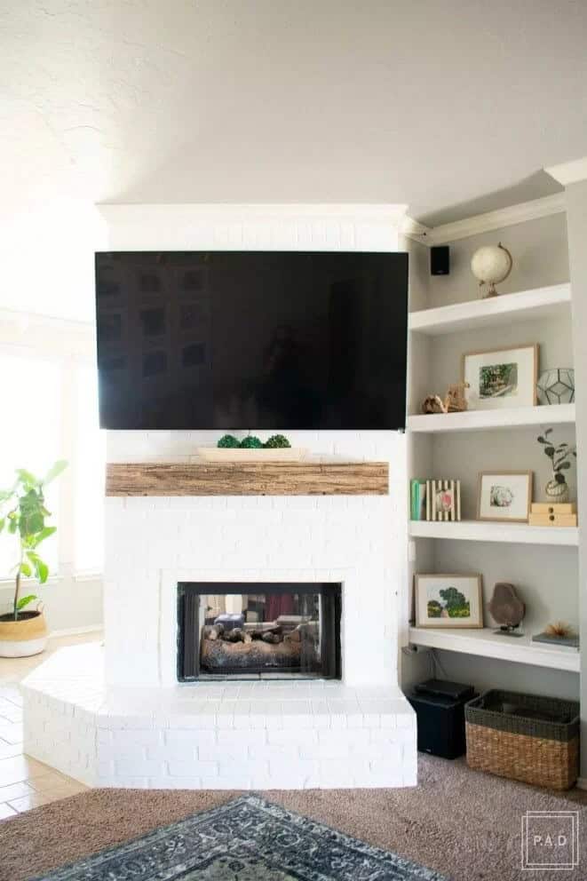 Bright White Minimalist Brick Fireplace Makeover