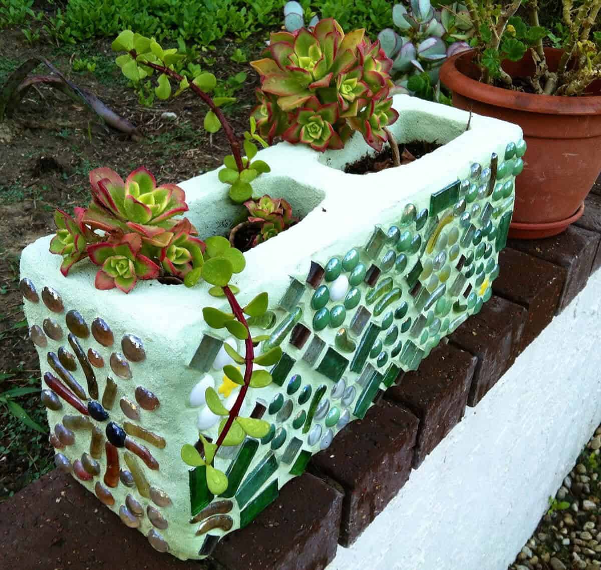 Magnificent Mosaic Cinder Block Planter