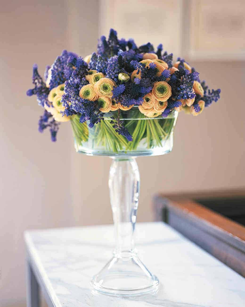 High Pedestal Bowl with Mixed Flowers