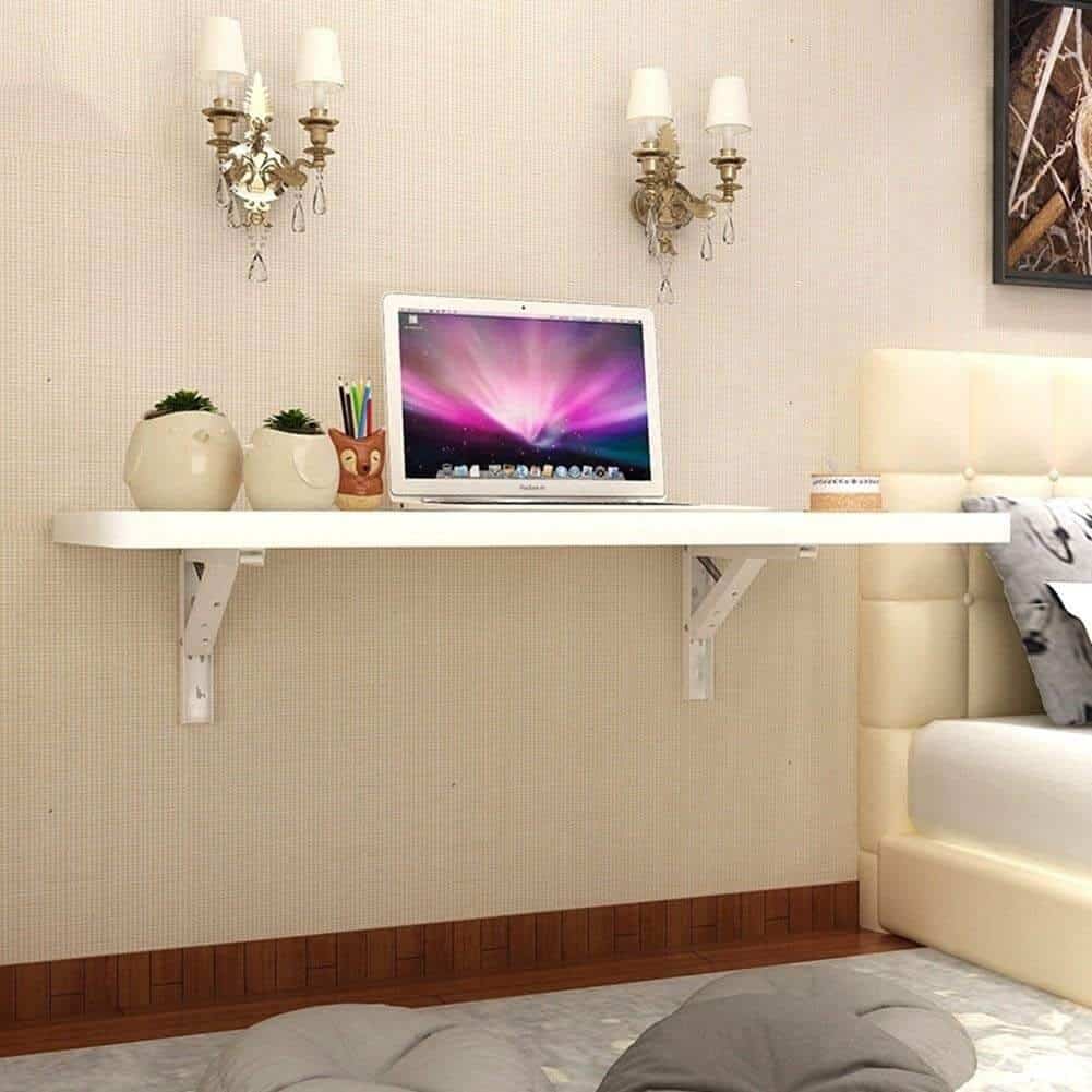 Long White Wall Mounted Desk Idea