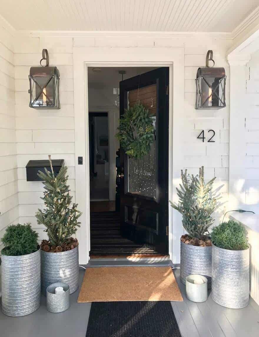 Garland Covered Plant-Themed Winter Porch