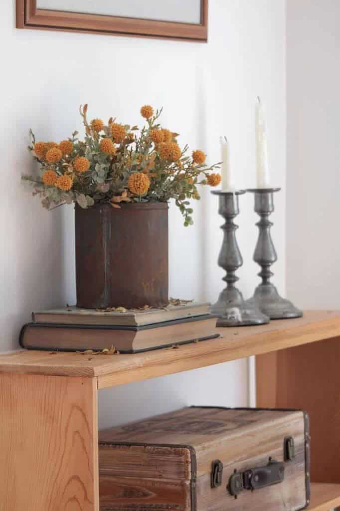 Rusty Urn Filled with Gorgeous Fall Bouquet