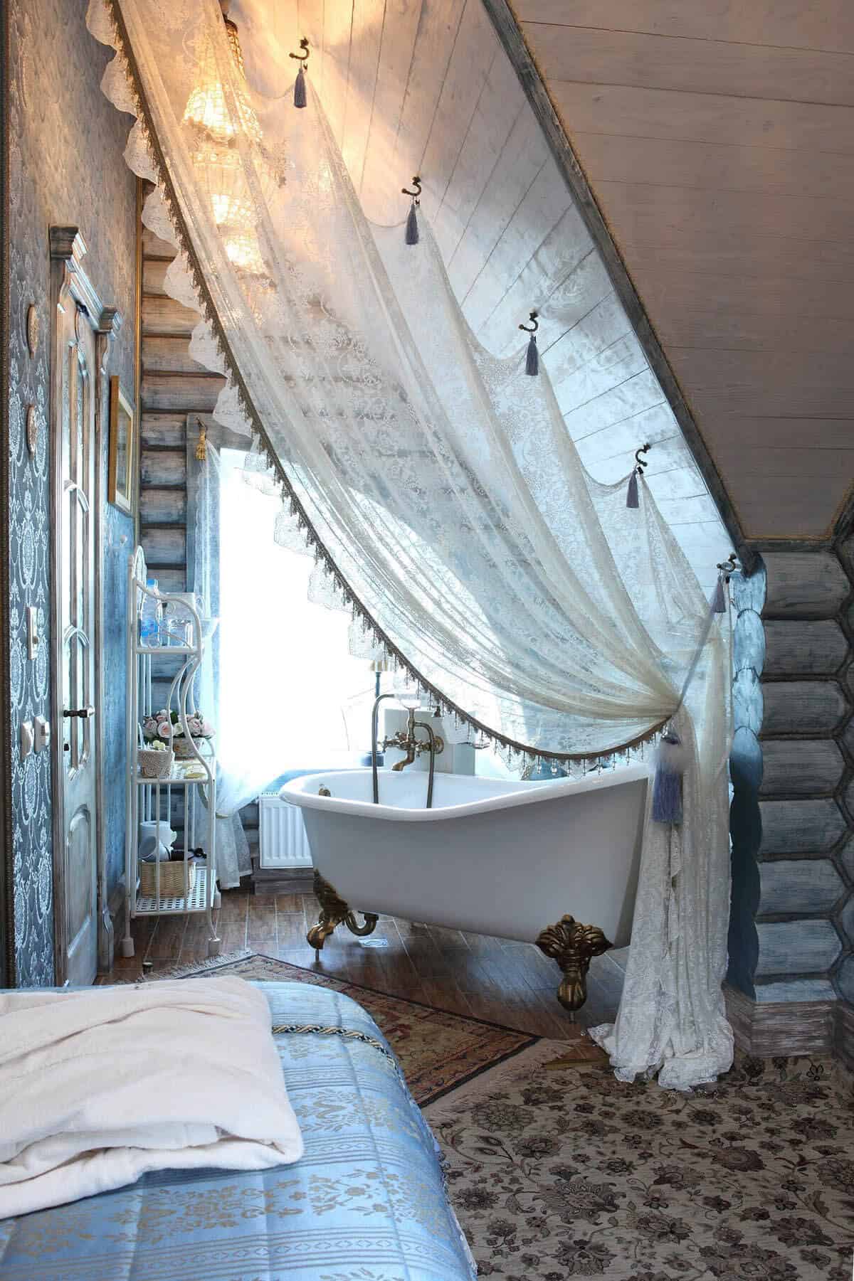 Dramatic Lace Bath Tub Privacy Curtain