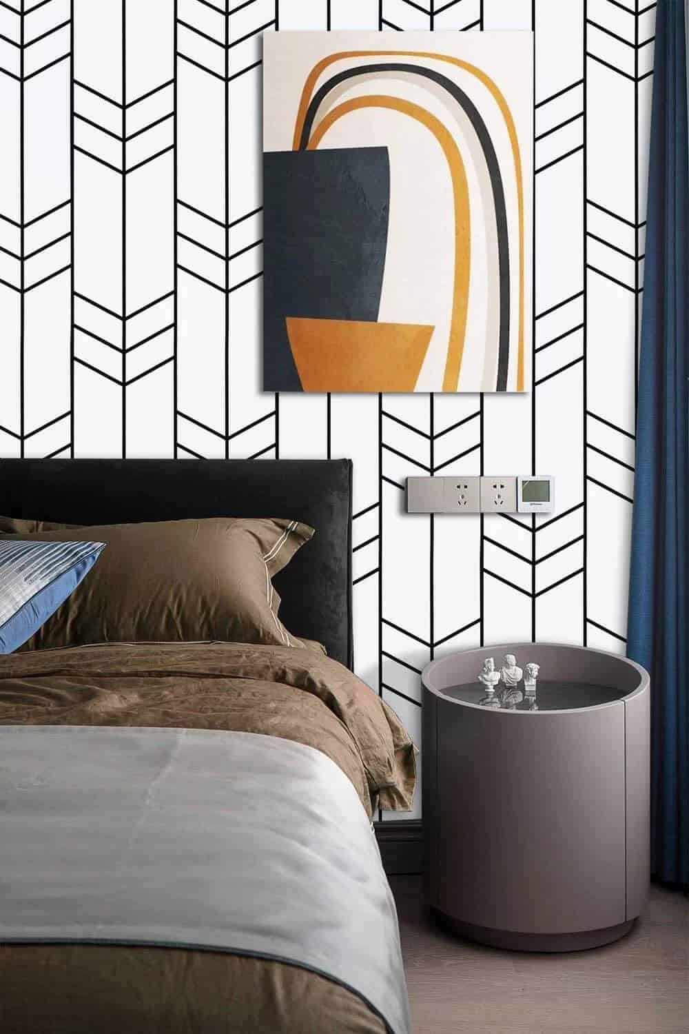 Black and White Modern Chevron Lines Mural