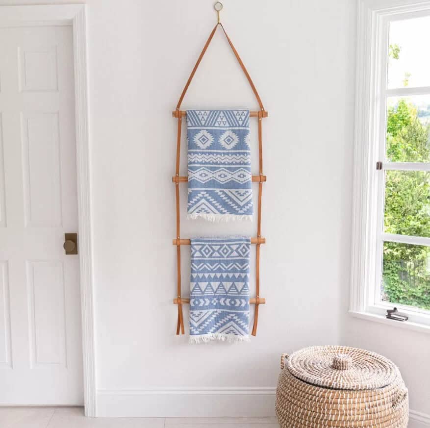 Leather-strapped Wall Hanging Blanket Ladder