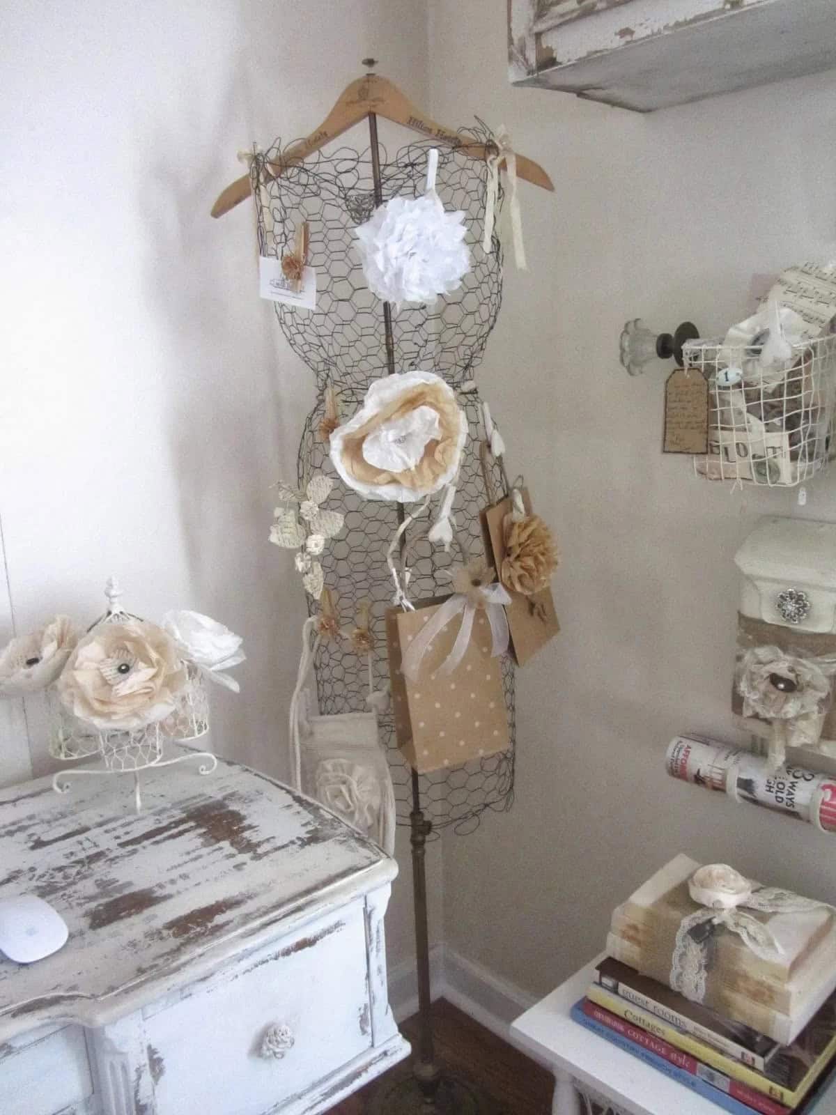 Chicken-wire and Vintage Hanger Dress Form Display