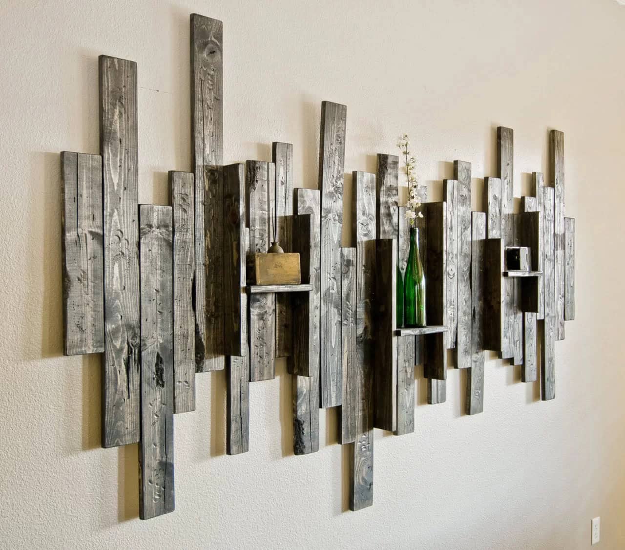 Abstract Wall Art and Shelf from Rustic Barn Wood