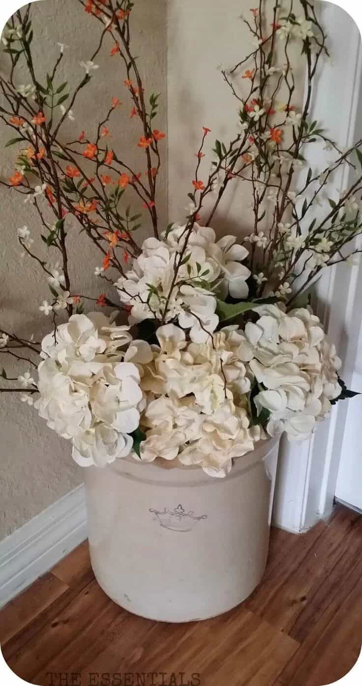 Rustic Jug with Hydrangea and Vine Arrangement