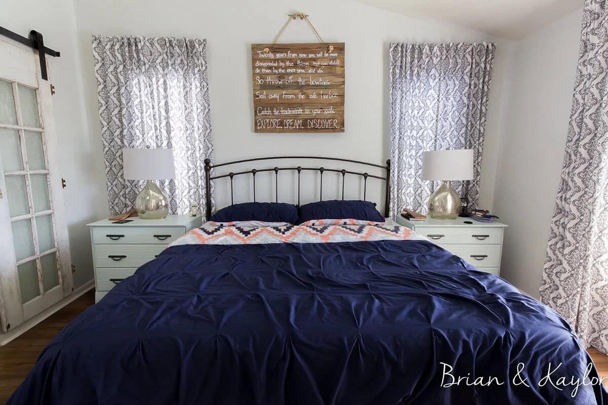 Nautical Small Bedroom in Navy and Damask