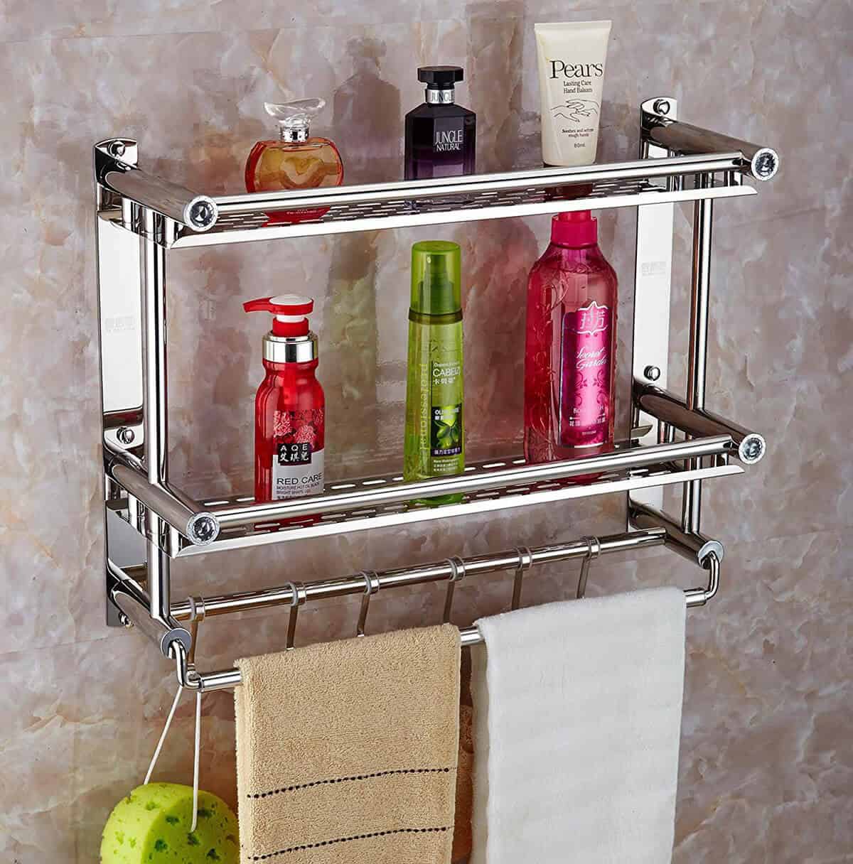 Classic Metal Shelves Shower Storage Idea