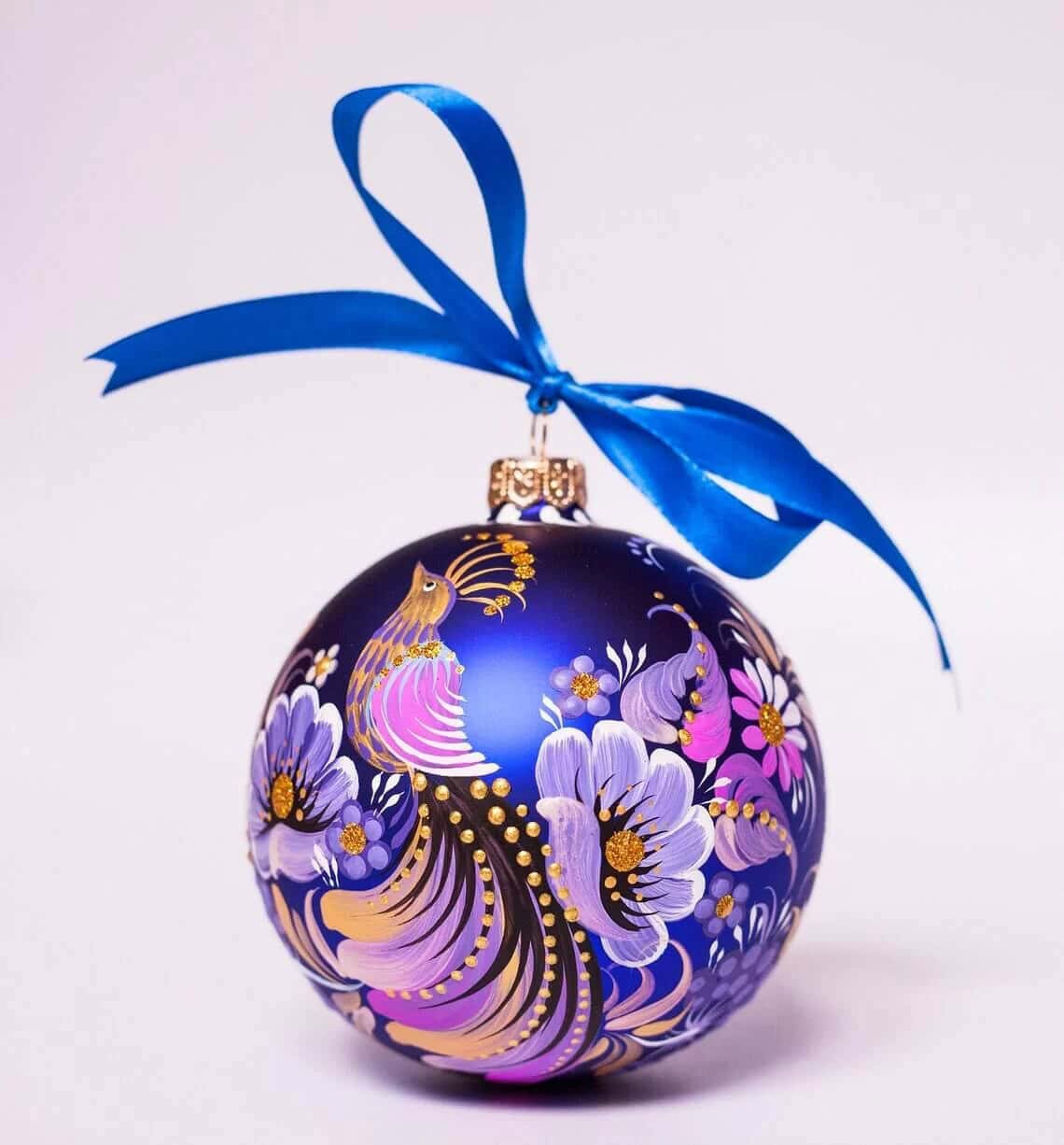 Golden Bird Purple Flowers Ornament